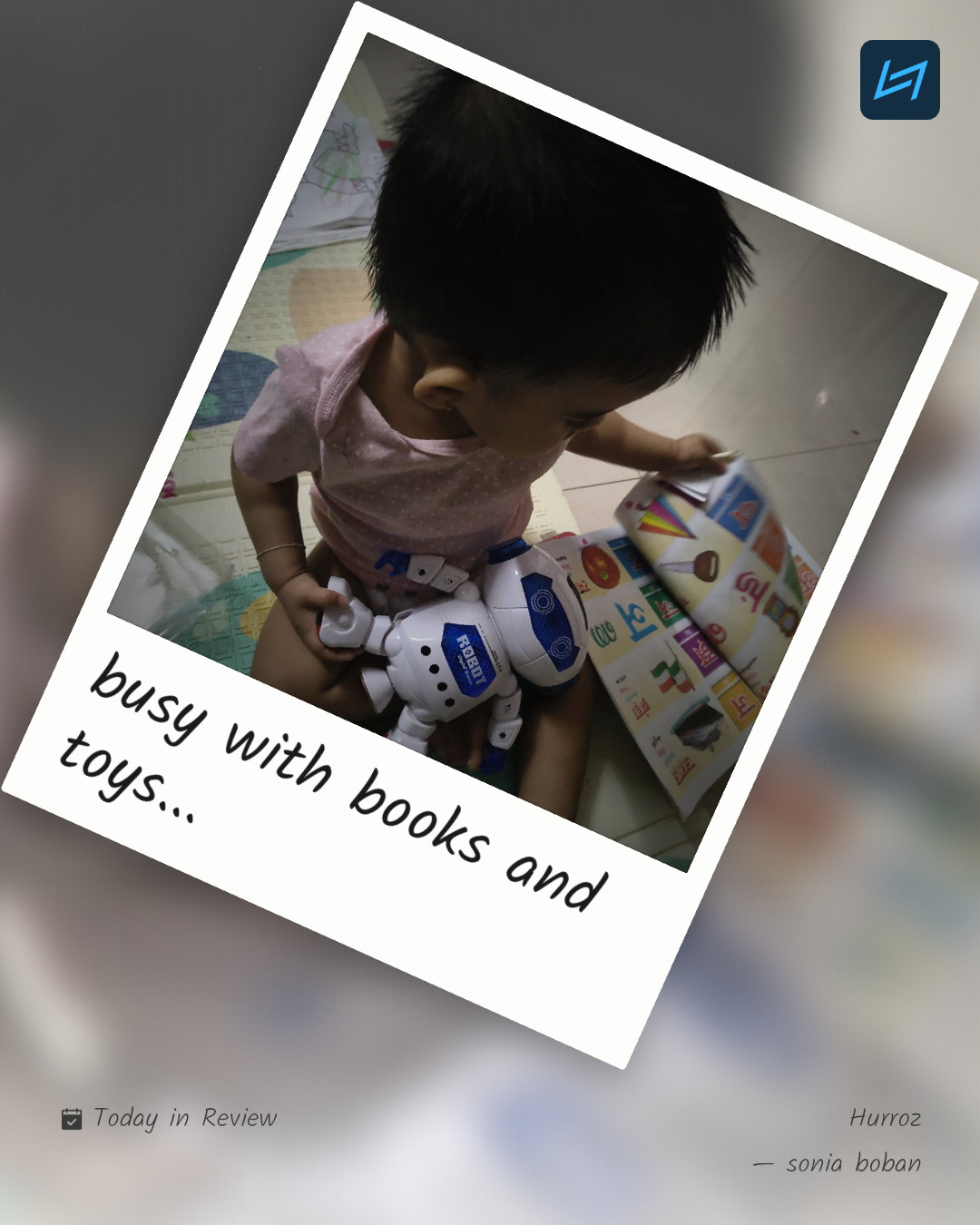 busy with books and toys...