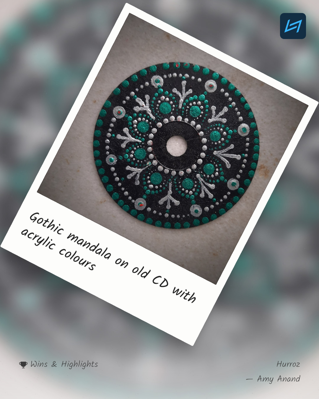Gothic mandala on old CD with acrylic colours