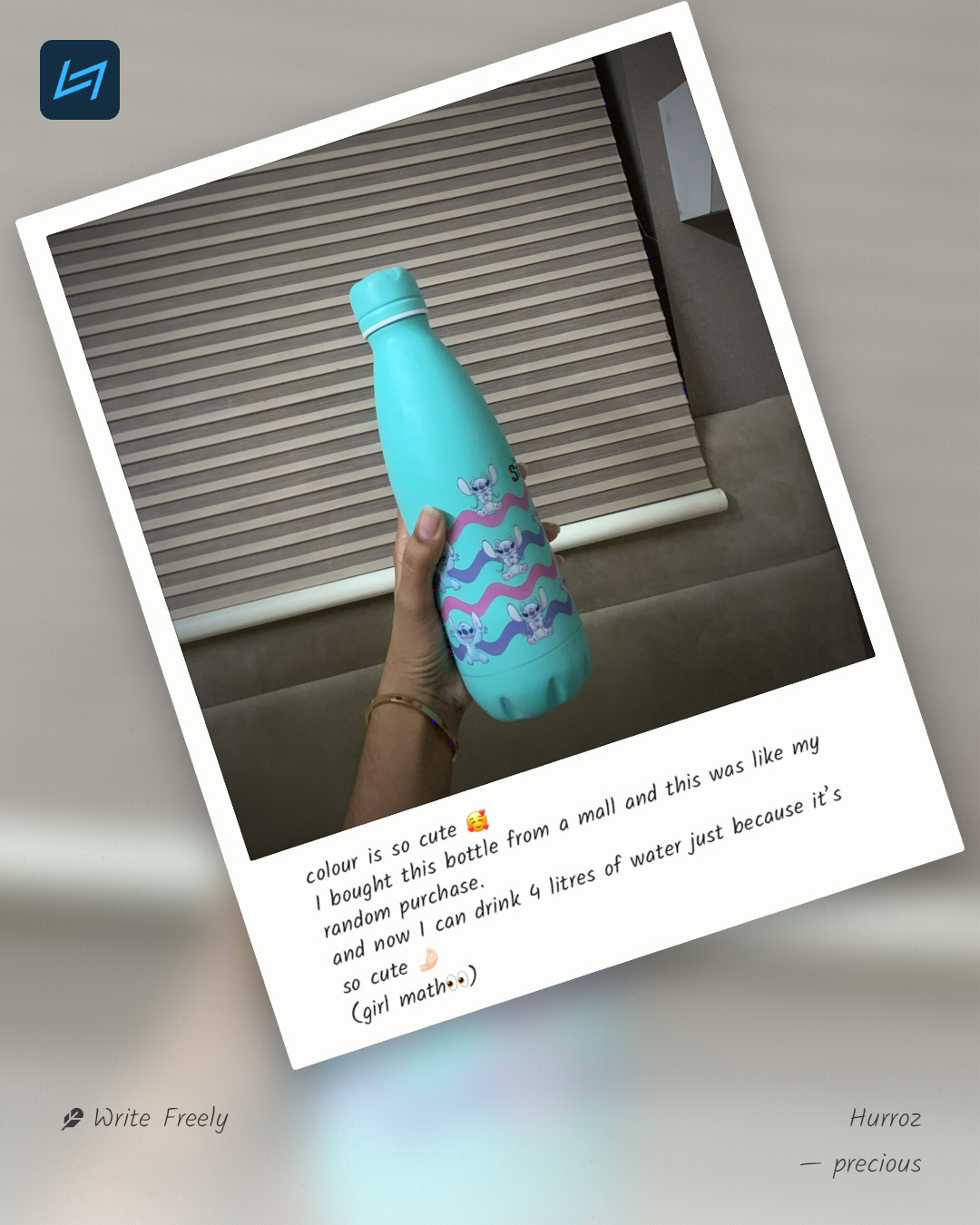 colour is so cute 🥰 I bought this bottle from a mall and this was like my random purchase. and now I can drink 4 litres of water just because it’s so cute 🤌🏻 (girl math👀)
