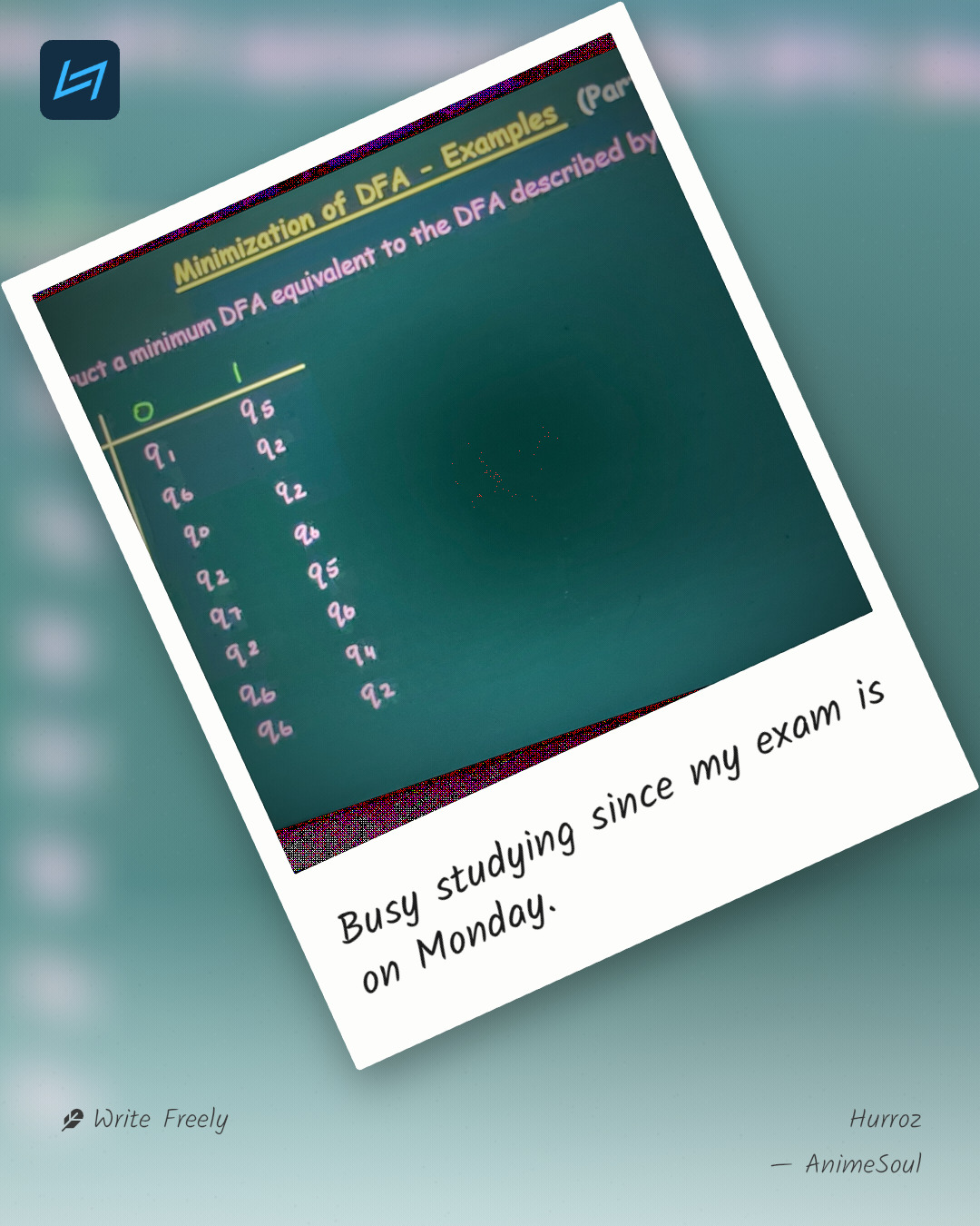 Busy studying since my exam is on Monday.