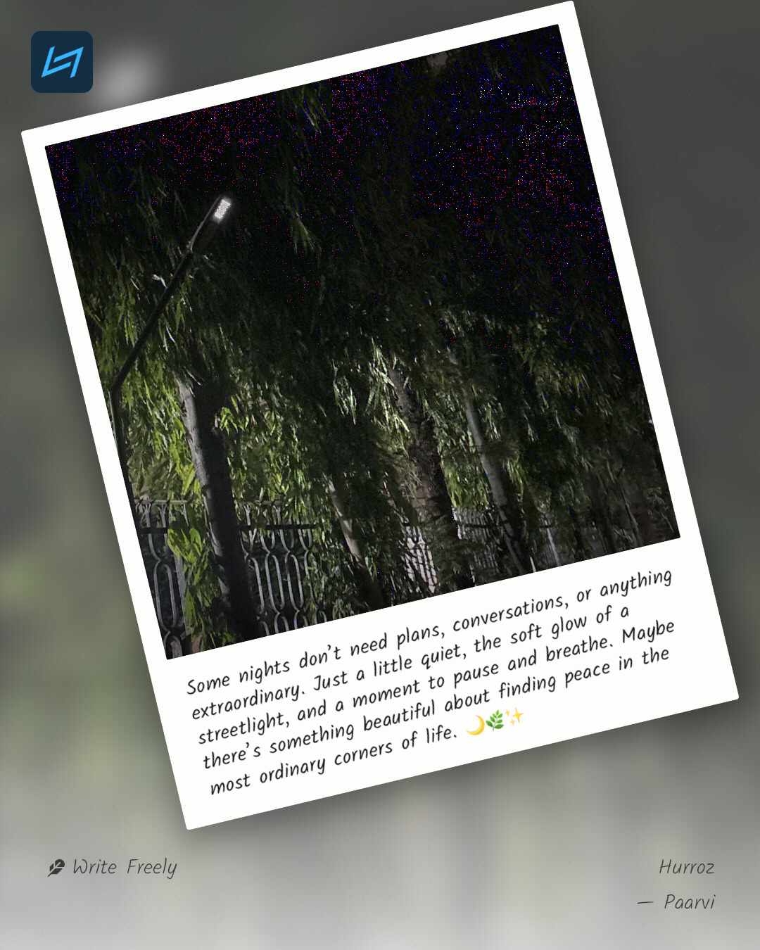 Some nights don’t need plans, conversations, or anything extraordinary. Just a little quiet, the soft glow of a streetlight, and a moment to pause and breathe. Maybe there’s something beautiful about finding peace in the most ordinary corners of life. 🌙🌿✨
