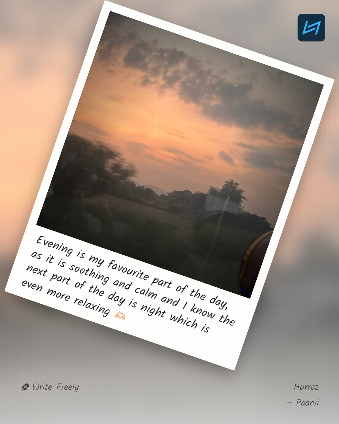 Evening is my favourite part of the day, as it is soothing and calm and I know the next part of the day is night which is even more relaxing 🫶🏻