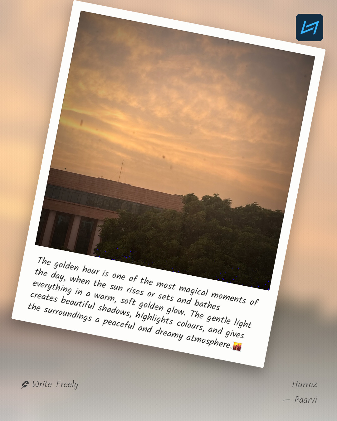 The golden hour is one of the most magical moments of the day, when the sun rises or sets and bathes everything in a warm, soft golden glow. The gentle light creates beautiful shadows, highlights colours, and gives the surroundings a peaceful and dreamy atmosphere.🌆