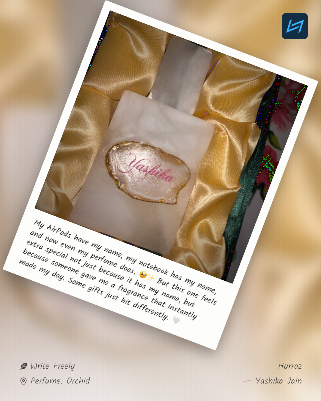My AirPods have my name, my notebook has my name, and now even my perfume does. 🥹✨ But this one feels extra special not just because it has my name, but because someone gave me a fragrance that instantly made my day. Some gifts just hit differently. 🤍