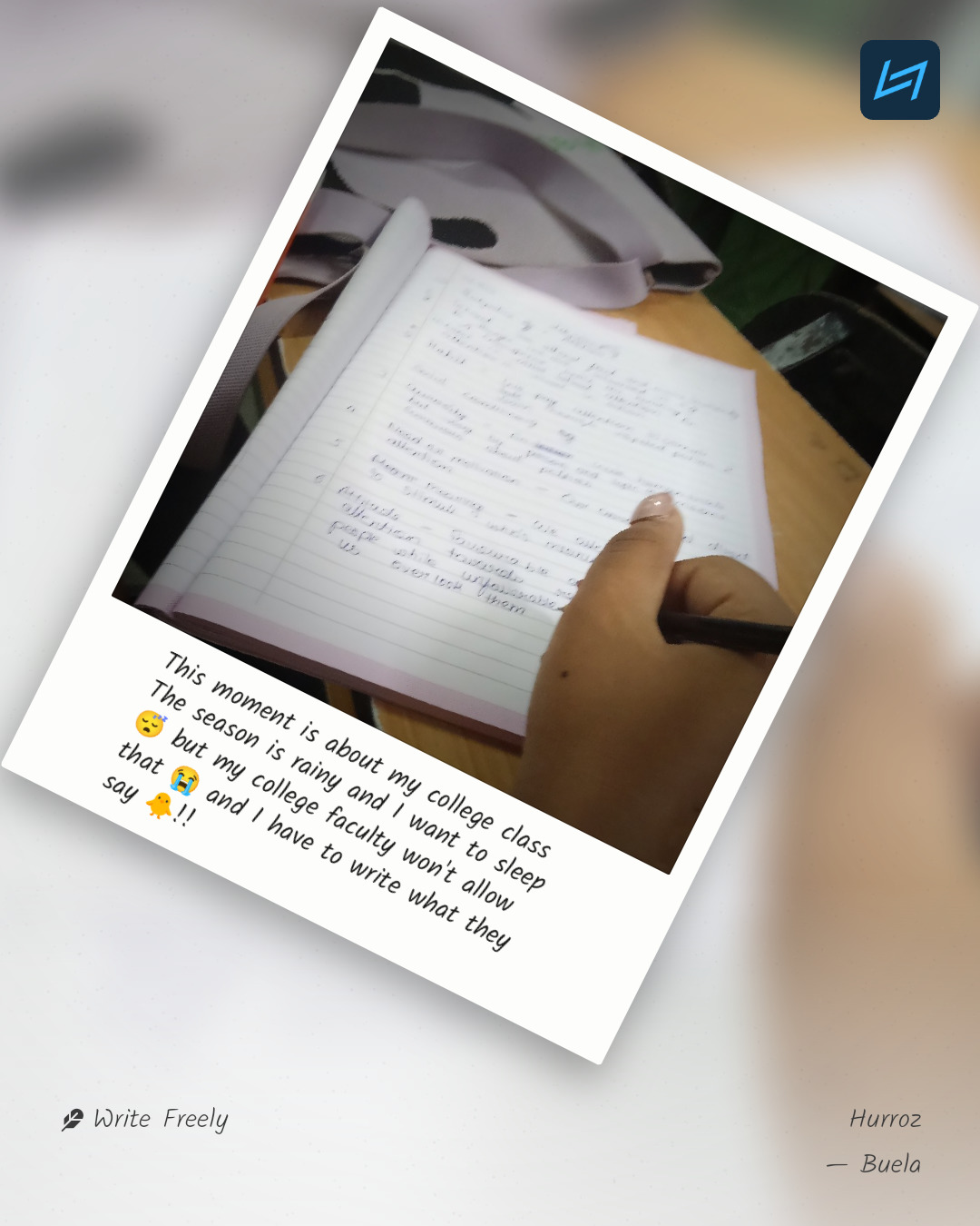 This moment is about my college class The season is rainy and I want to sleep 😴 but my college faculty won't allow that 😭 and I have to write what they say 🐥!!