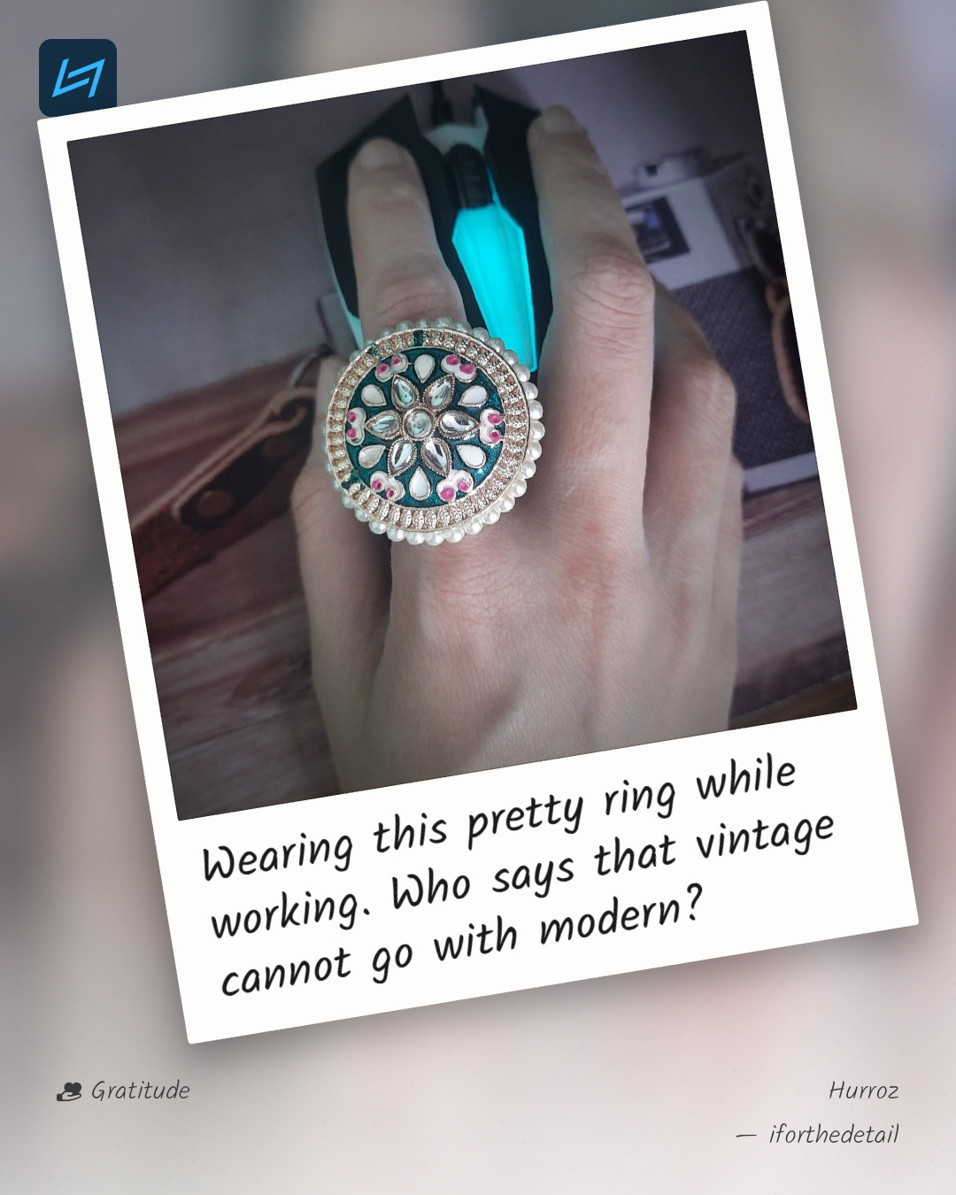 Wearing this pretty ring while working. Who says that vintage cannot go with modern?