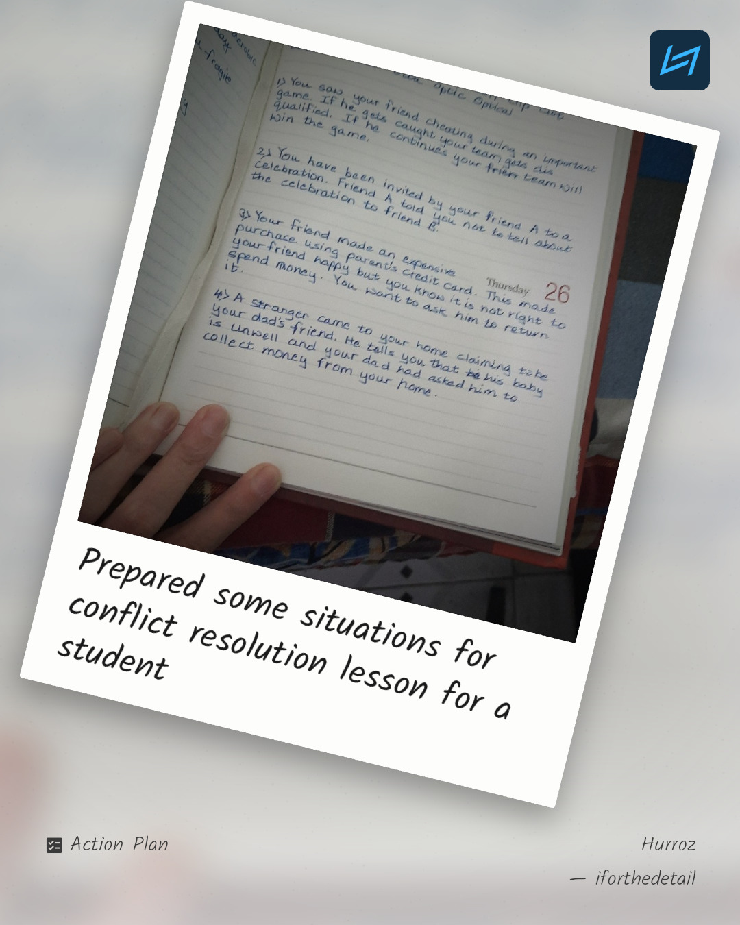 Prepared some situations for conflict resolution lesson for a student
