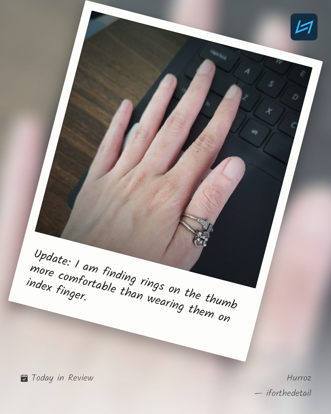 Update: I am finding rings on the thumb more comfortable than wearing them on index finger.