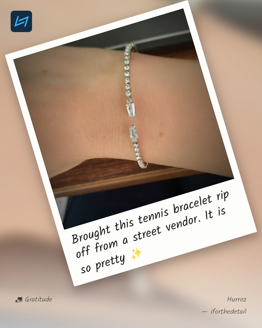 Brought this tennis bracelet rip off from a street vendor. It is so pretty ✨