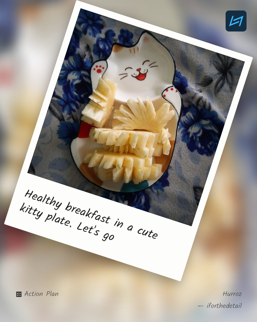 Healthy breakfast in a cute kitty plate. Let's go