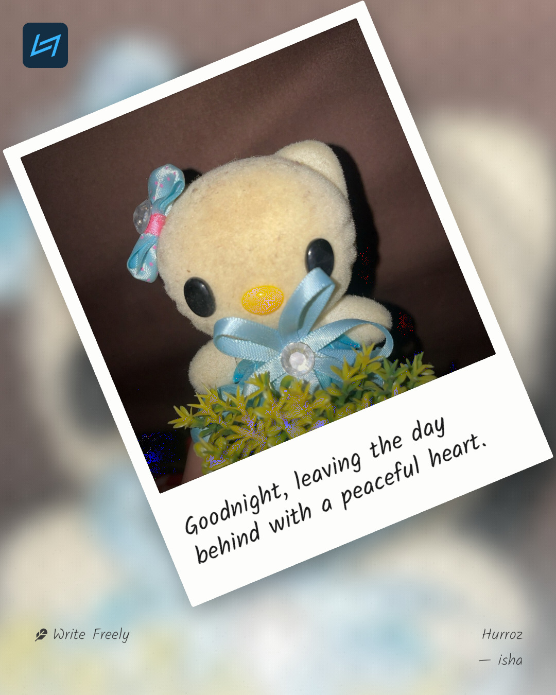 Goodnight, leaving the day behind with a peaceful heart.