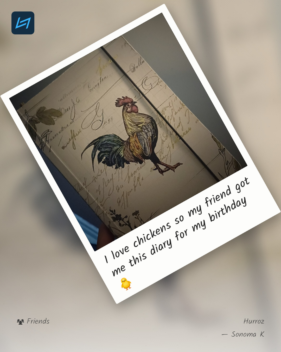 I love chickens so my friend got me this diary for my birthday π₯