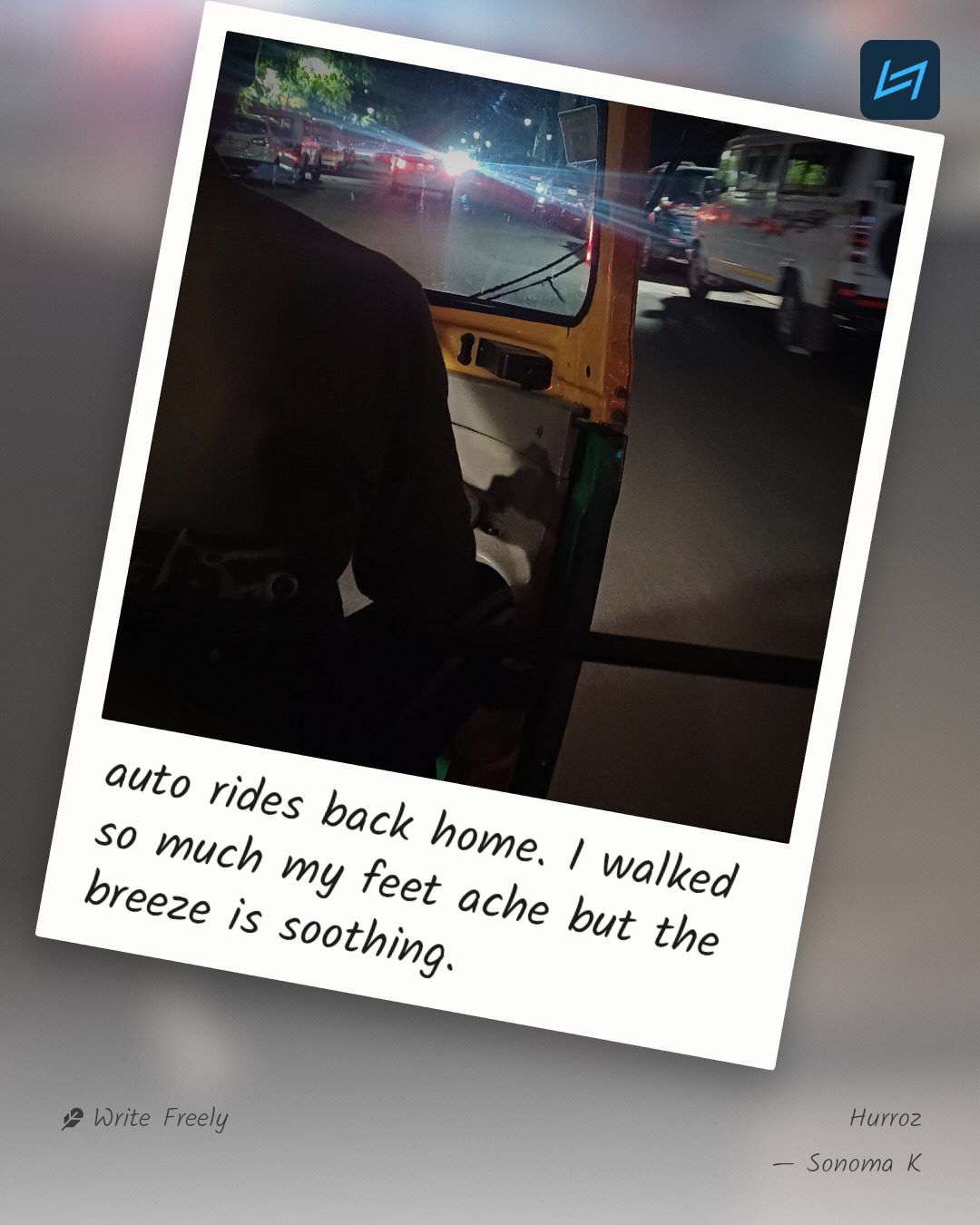 auto rides back home. I walked so much my feet ache but the breeze is soothing.