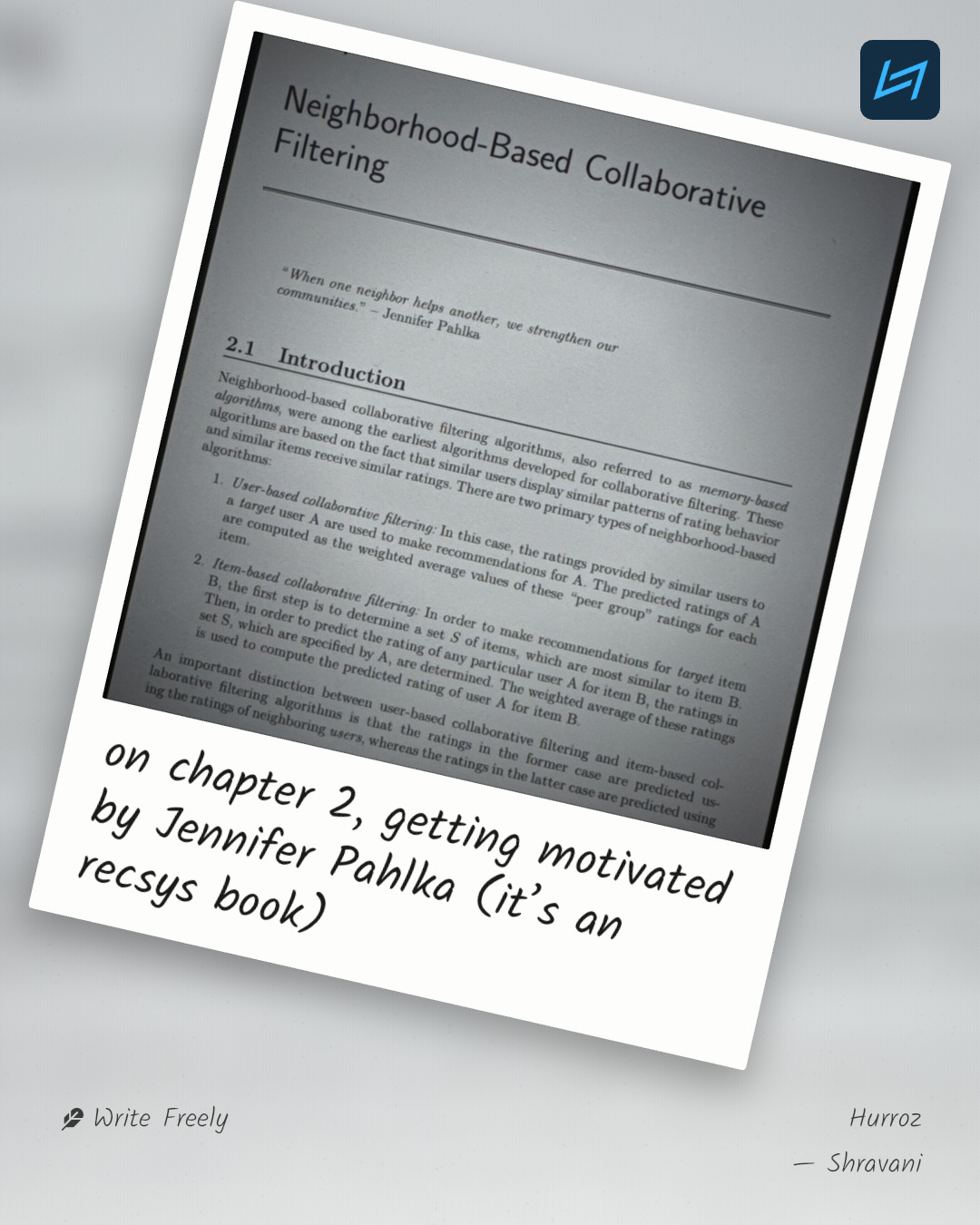 on chapter 2, getting motivated by Jennifer Pahlka (it’s an recsys book)