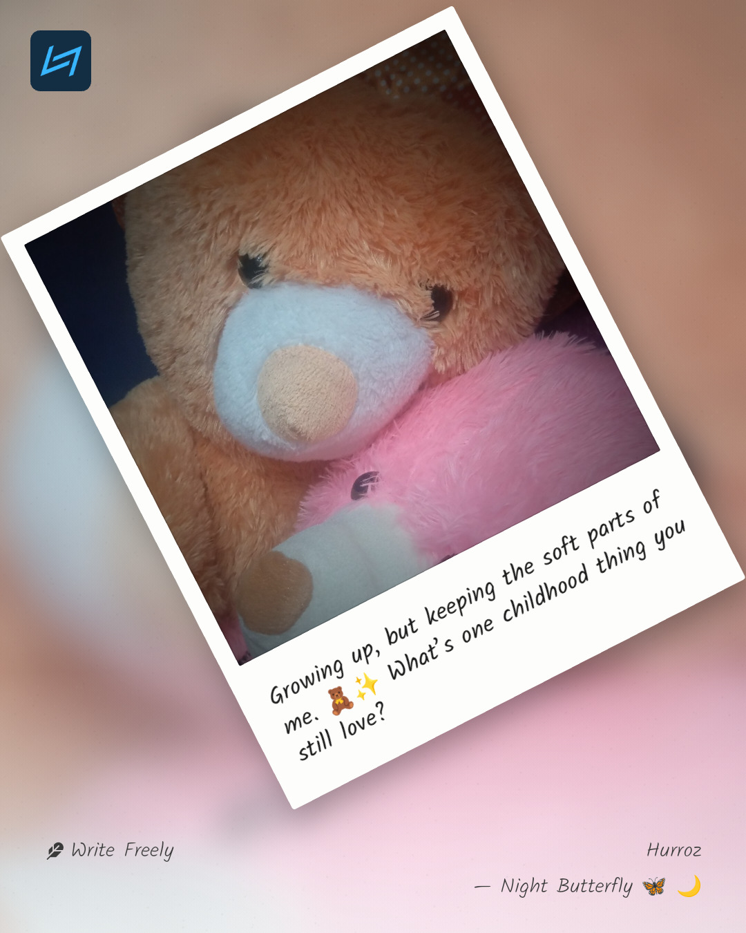 Growing up, but keeping the soft parts of me. 🧸✨ What’s one childhood thing you still love?