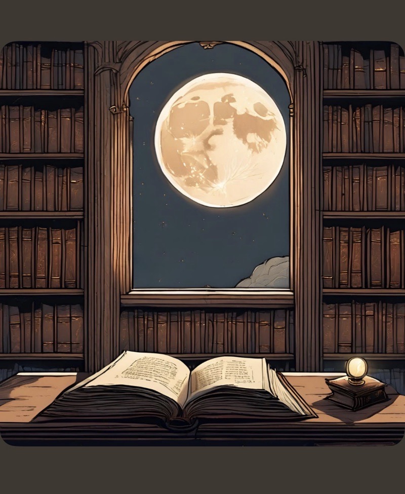 The library beneath the moon